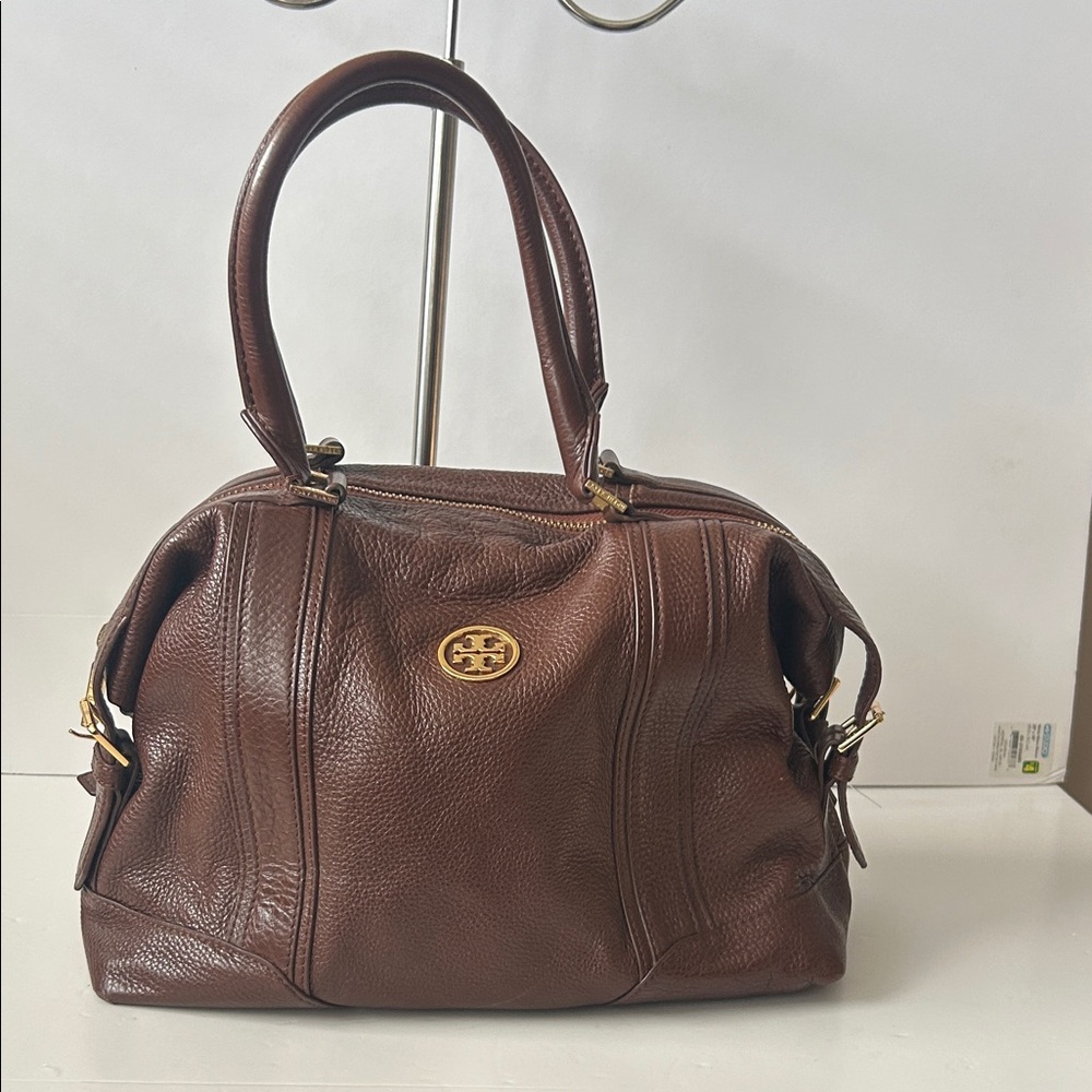 Tory Burch Milk Chocolate Pebbled  Leather Satchel Tote Quiet Luxury Minimalist
